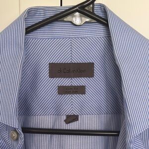 Calvin Klein Blue Dress Shirt with Vertical Stripes